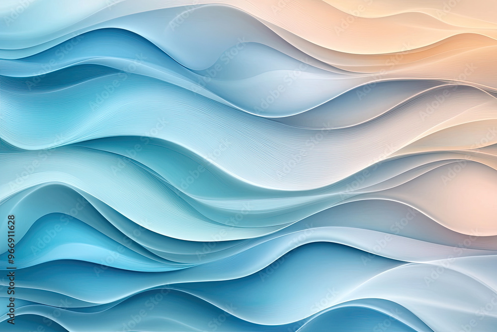Fototapeta premium Abstract background with blue and beige wavy patterns. Illustration of a modern wallpaper design with gradient colors for interior decoration. Created with Ai
