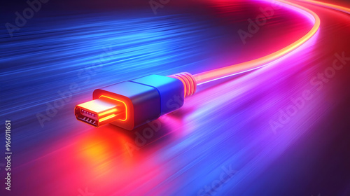 A glowing USB cable with vi...
