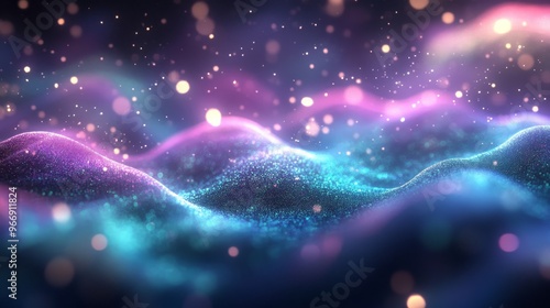 Abstract Glittering Landscape with Blue and Pink Hues