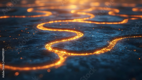 A glowing, winding path res...