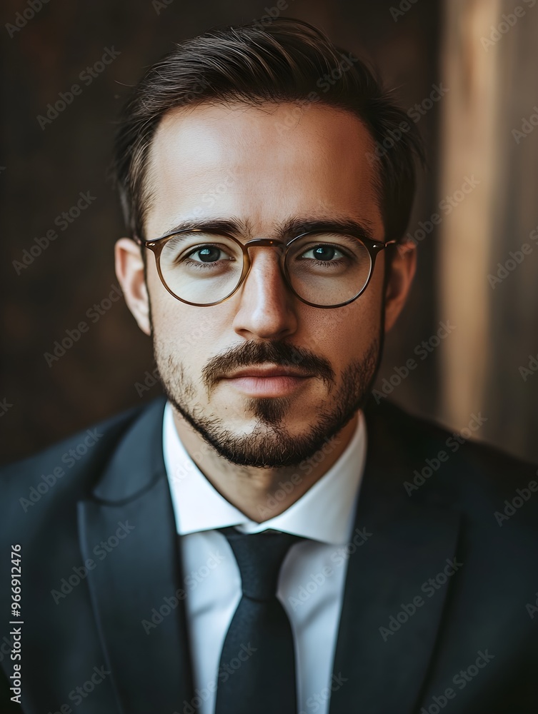 Serious businessman in glasses looking at camera Serious businessman in glasses looking at camera
