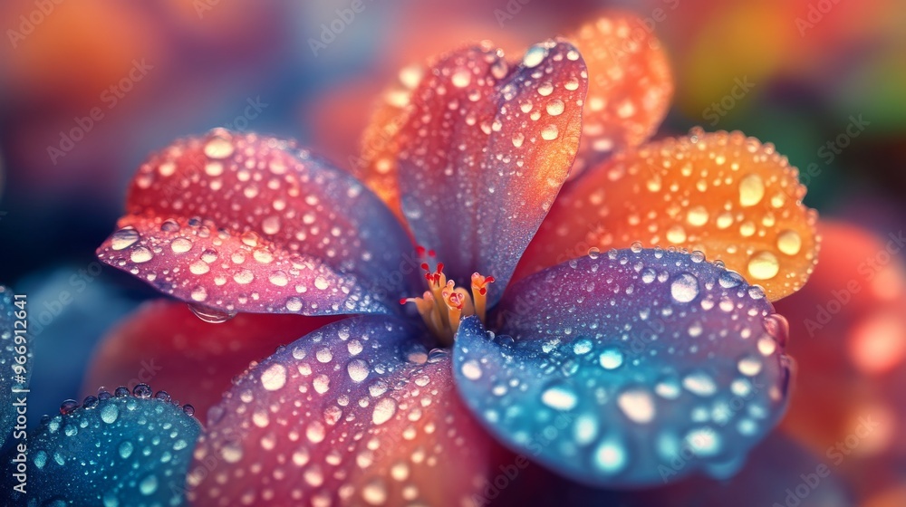 Close-up of a Dew-Covered Flower Petal with Vibrant Colors Close-up of a Dew-Covered Flower Petal with Vibrant Colors