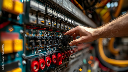 A hand adjusting controls o...
