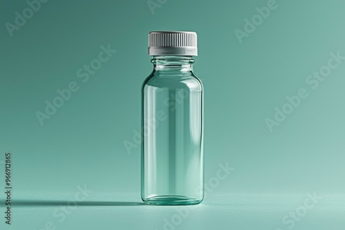 Empty Glass Bottle with White Lid on a Green Background