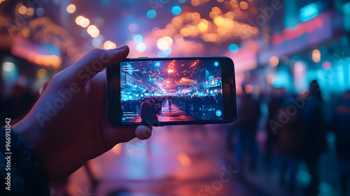 A hand holding a smartphone...
