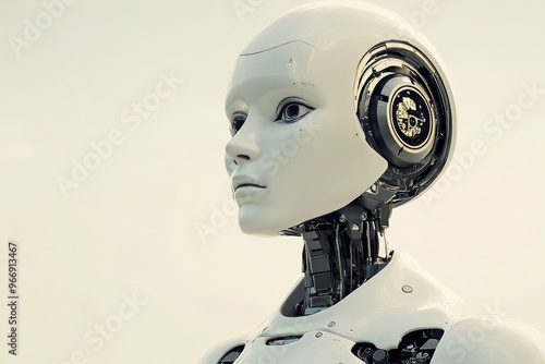 Advanced quantum and hybrid white humanoid robot with intricate neural circuitry symbolizing advanced ai systems and human augmentation