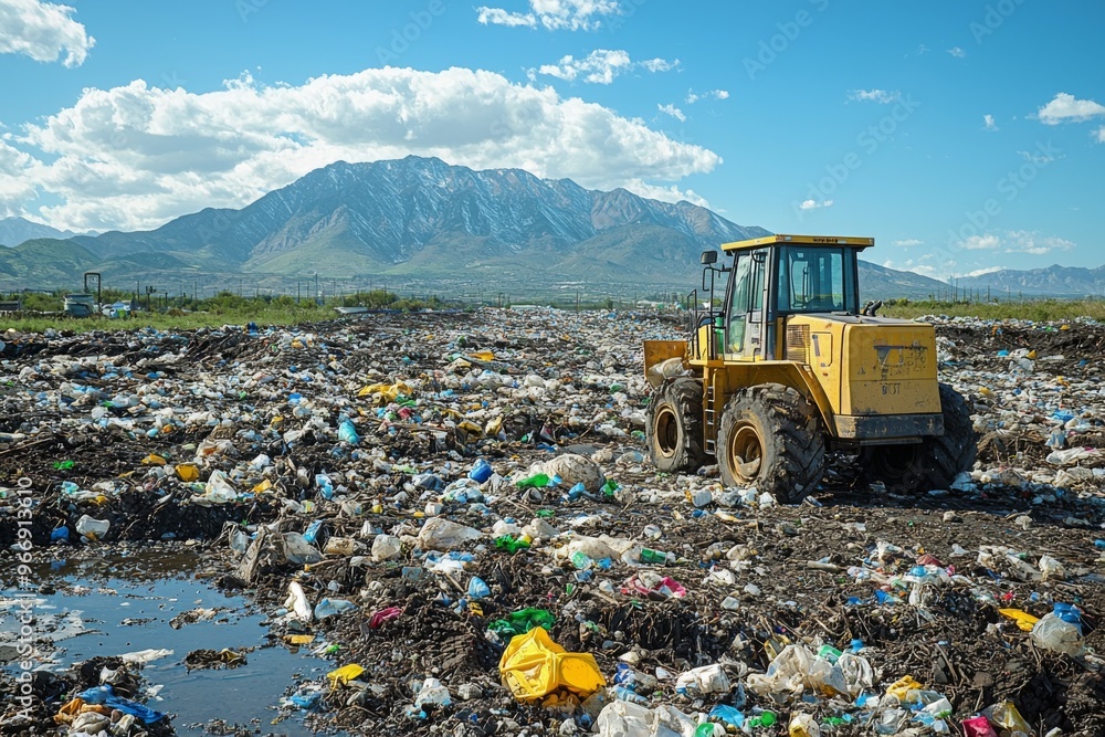 Waste landfill illustration created with Generative AI Waste landfill illustration created with Generative AI