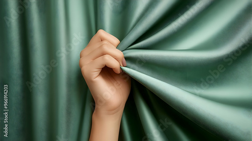 A hand pulling a silky gree...