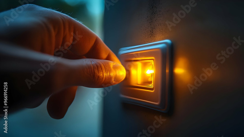 A hand reaching to turn on ...