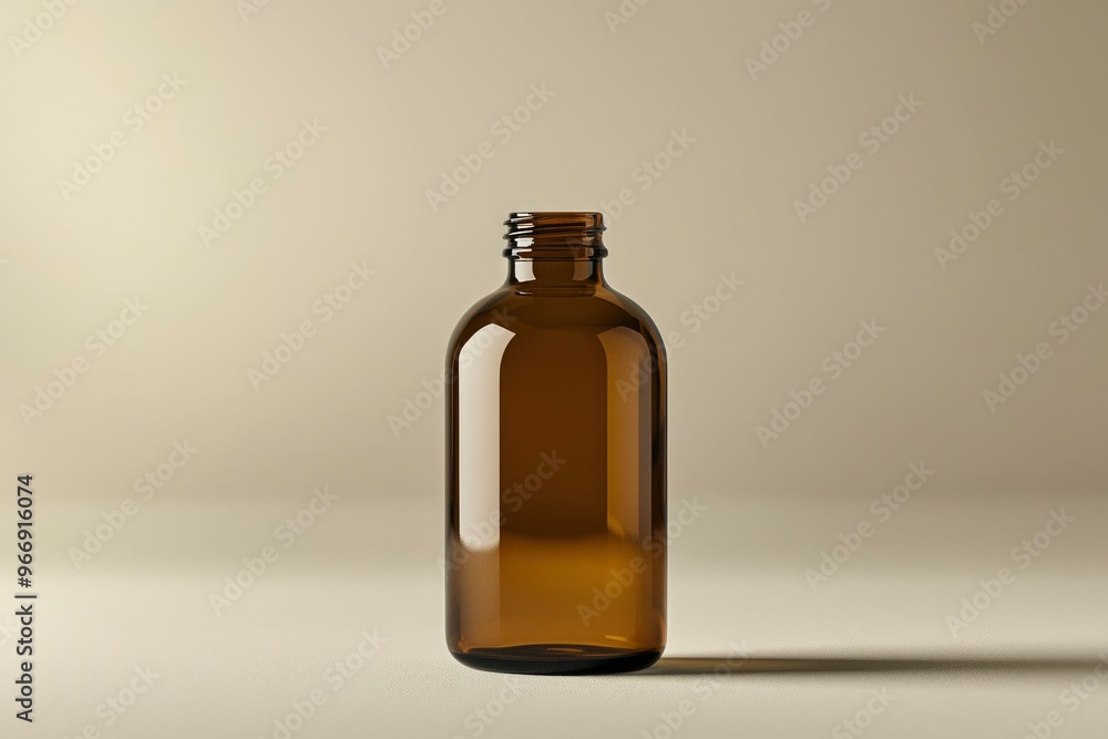 Empty Brown Glass Bottle on Beige Background Empty Brown Glass Bottle on Beige Background