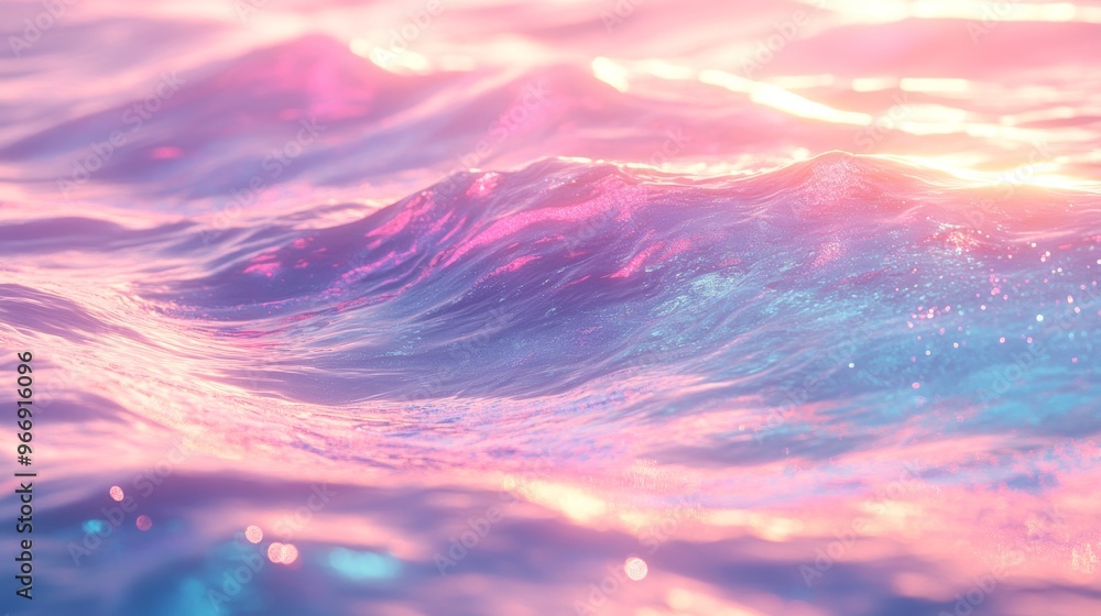Fototapeta premium Close-up of Sparkling Water with Pink and Blue Hues at Sunset