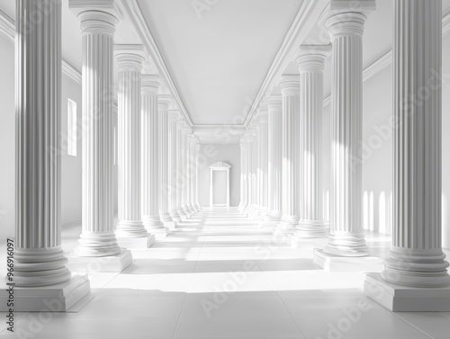 3d rendering white corridor pillars background render - ai