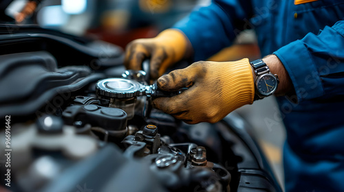 A mechanic working on an en...