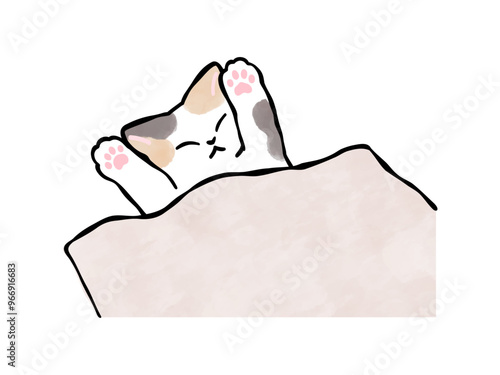 寝ている三毛猫　猫のイラスト　ベクター