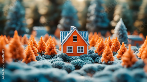 A miniature house surrounde...