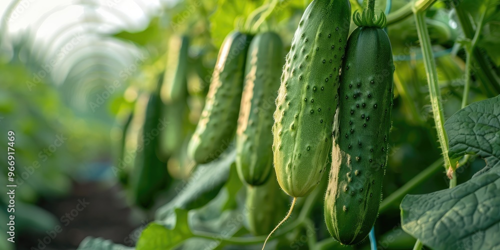 High quality photo of a greenhouse with cucumber produce for a vegetable business High quality photo of a greenhouse with cucumber produce for a vegetable business