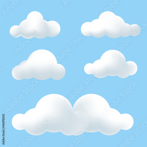3d white cloud element on blue background