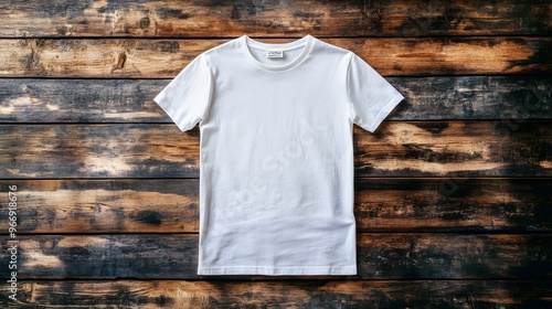 White T-Shirt on Rustic Wooden Background