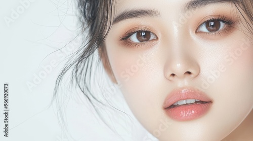 Beautiful Woman with Makeup  Close Up  Asian  Eyes  Lips photo