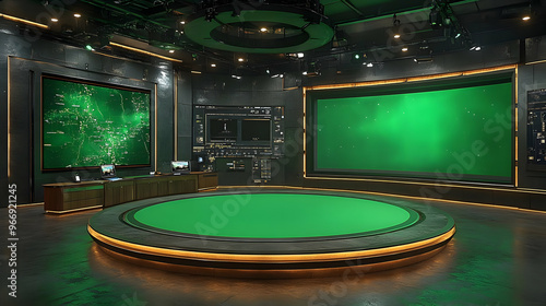 A modern studio with green ...