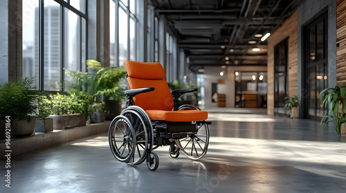 A modern wheelchair with an...