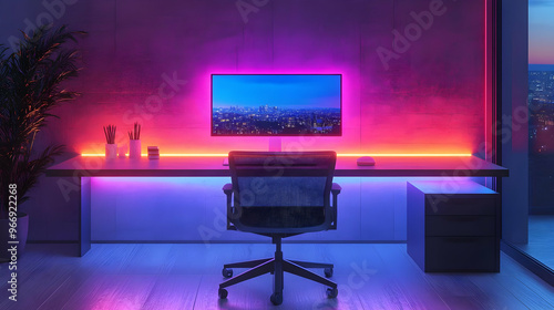 A modern workspace with a v...