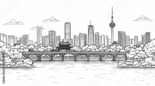 A monochrome cityscape feat...