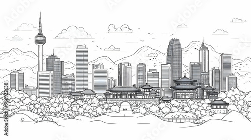 A monochrome city skyline f...
