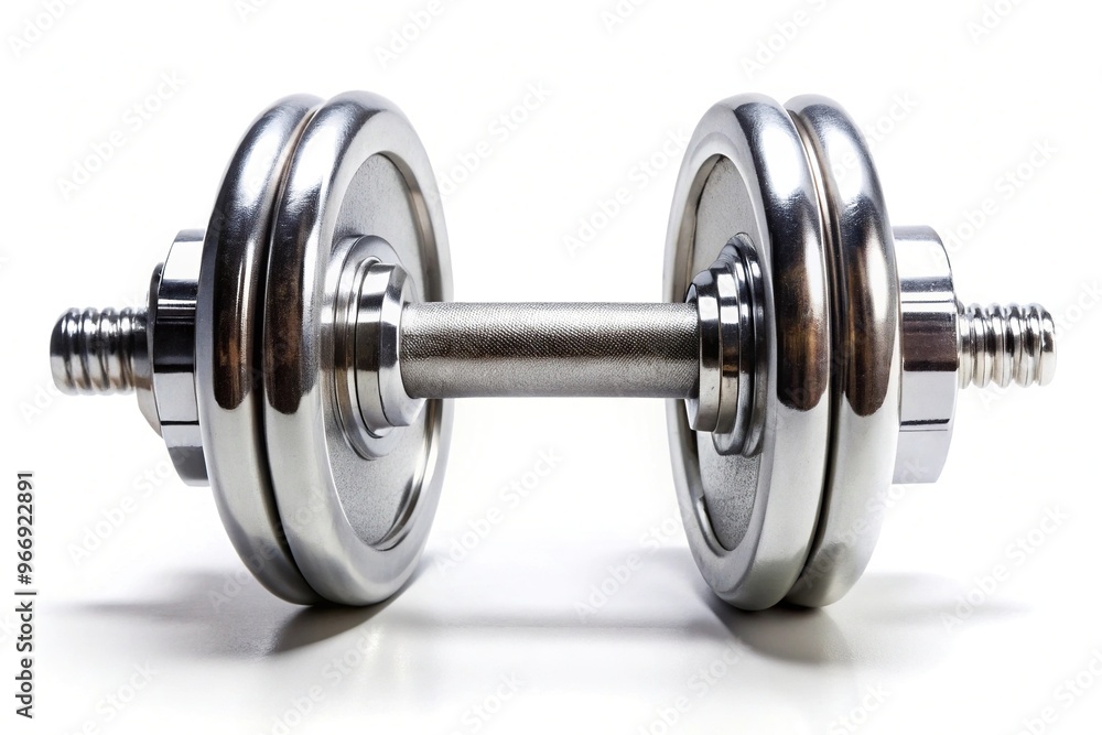 steel dumbbell isolated on white background from bird eye view steel dumbbell isolated on white background from bird eye view