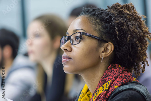 Multiracial group attending a tech workshop photo