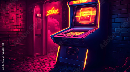 A neon-lit arcade machine i...