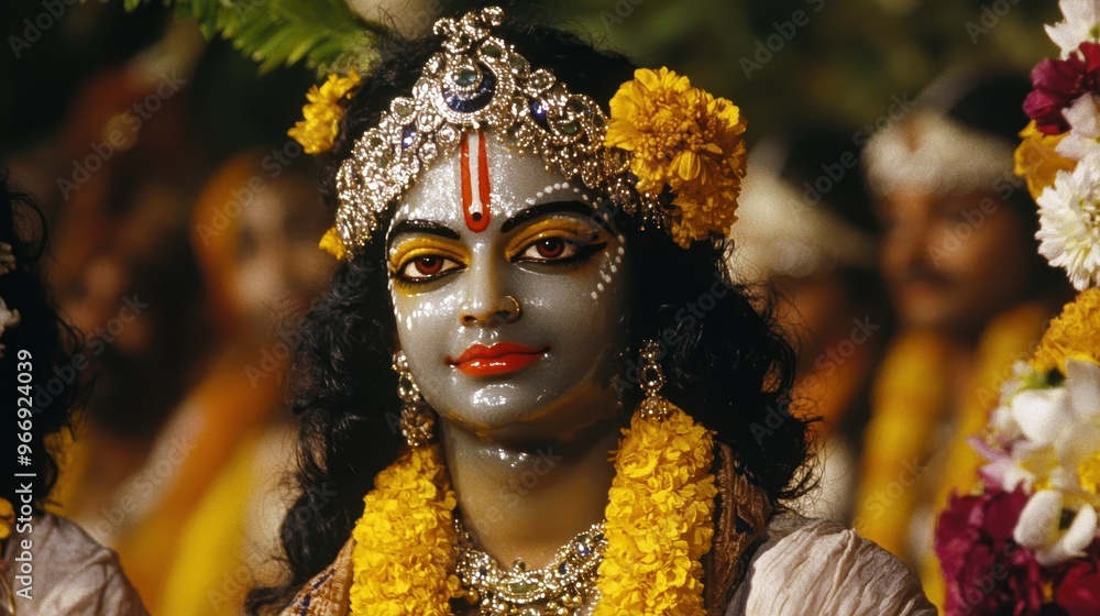 Hindu Deity Portrait with Flowers and Jewelry Hindu Deity Portrait with Flowers and Jewelry