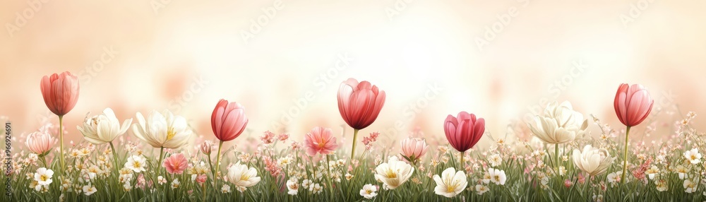 Fototapeta premium Colorful Spring Flowers in a Meadow