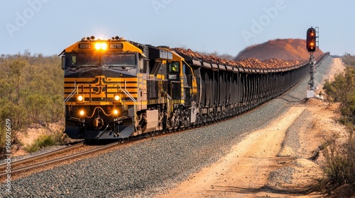 Freight Train Transporting Iron Ore in the Outback