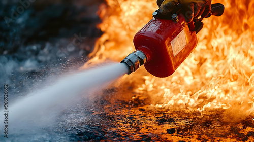 A person using a fire extin...