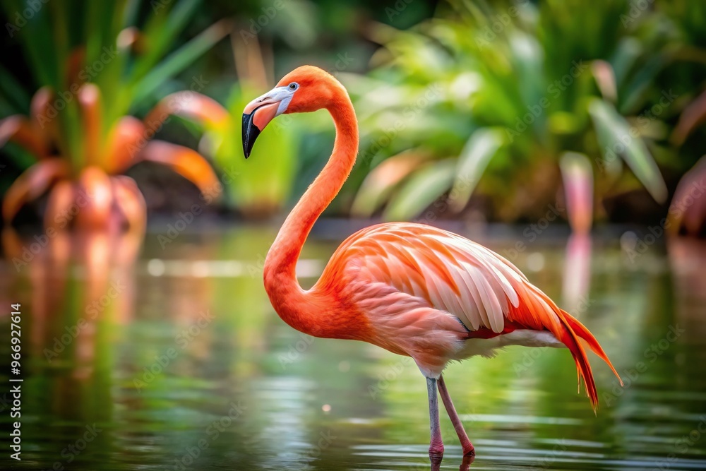 Obraz premium stock photo of delicate flamingo in forced perspective