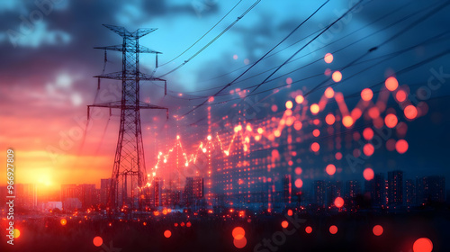 A power line at sunset with...