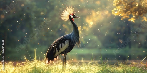 Gray crowned crane in a grassy field