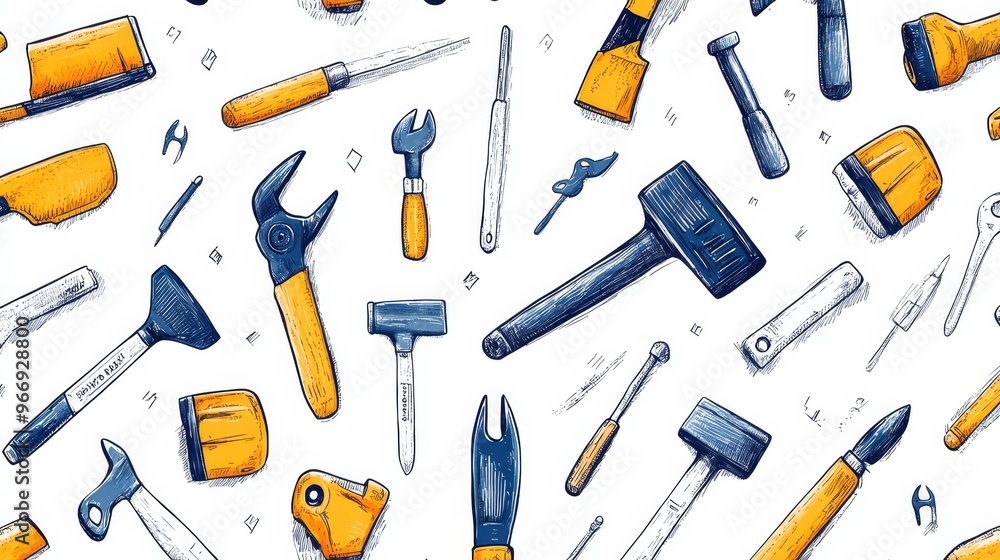 Obraz premium Hand Drawn Tools Seamless Pattern Background