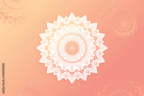 Ethnic Mandala Festive Element Design On Peach Gradient Background. Vector Illustration For Festival Sale Elements