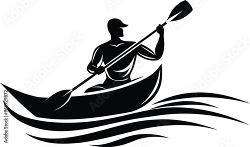 Kayak silhouette vector illustration on black and white.