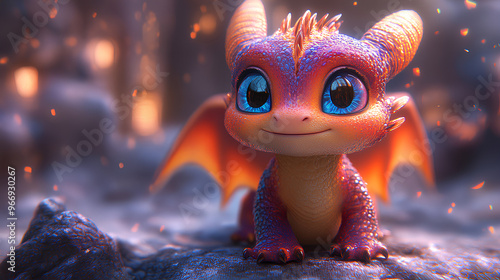 cute baby dragon near the castle