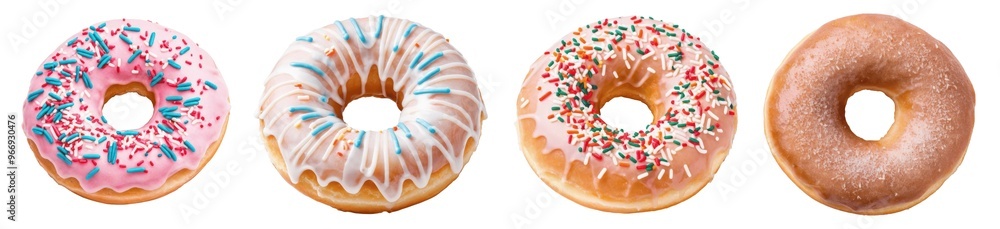 set of various donuts with frosting and sprinkles isolated on transparent background set of various donuts with frosting and sprinkles isolated on transparent background