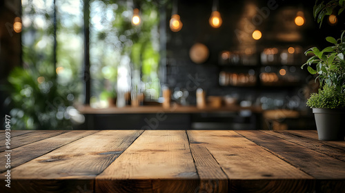 A rustic wooden table in a ...