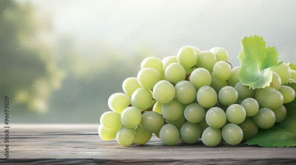 Green Grapes on Wooden Table with Blurred Background Green Grapes on Wooden Table with Blurred Background