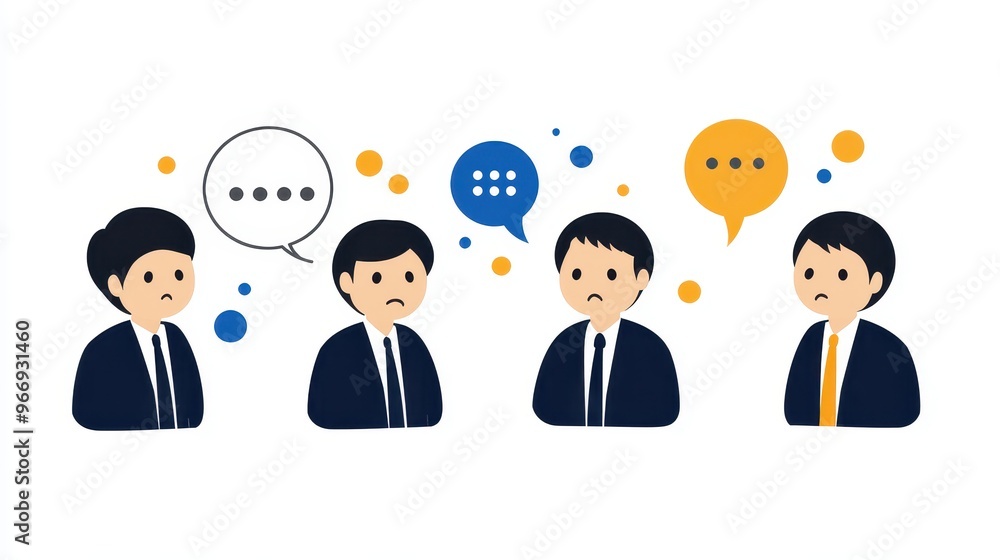 Businessmen Thinking and Talking with Speech Bubbles Businessmen Thinking and Talking with Speech Bubbles