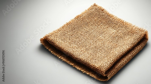 Folded Burlap Fabric with Fringe Detail on White Background