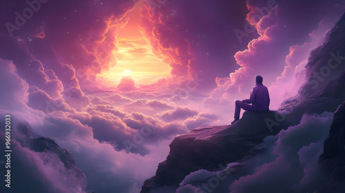 A serene figure sits amidst...