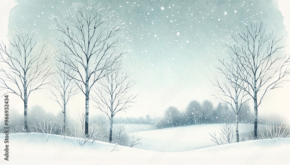 Watercolor illustration of winter landscape with trees and snow. Watercolor illustration of winter landscape with trees and snow.