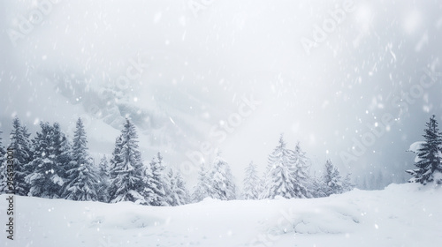 Snowy mountain landscape during a snowstorm